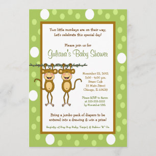 Baby Monkey TWINS 12x18 Baby Dusche Einladungen