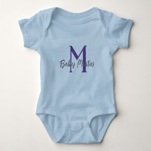Baby Monogram Blue Unisex Name personalisieren min Baby Strampler