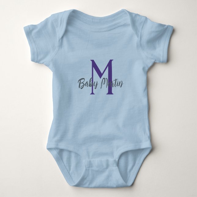 Baby Monogram Blue Unisex Name personalisieren min Baby Strampler (Vorderseite)