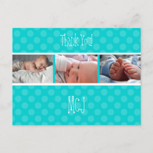 Baby monogram danke, polka dots ankündigungspostkarte