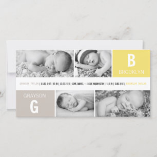 Baby Monogramm Jungen Mädchen Zwillinge 4 Foto Gel Ankündigung