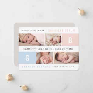 Baby-Monogramme Junge Mädchen Zwillinge 4 Mehrfach Ankündigung