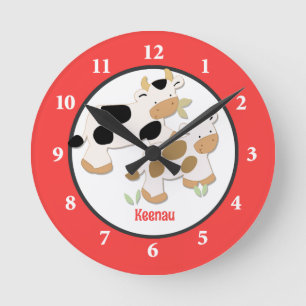 Baby Moo Cow Farm Personalized Wall Clock Red Runde Wanduhr
