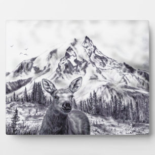 Baby Moose and Mountains Plaque Fotoplatte
