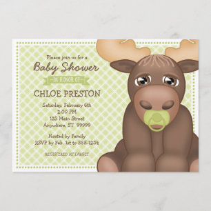 Baby Moose Baby Shower Einladung - grün & braun