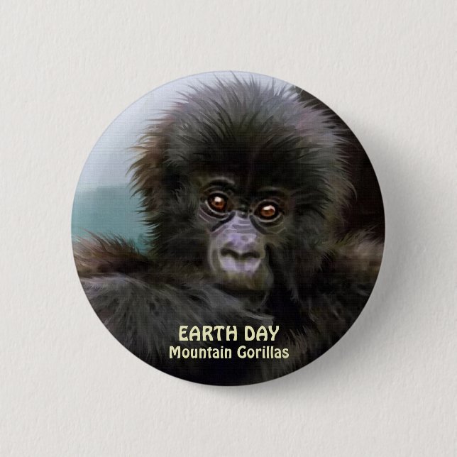 Baby Mountain Gorilla EARTH DAY Button (Vorderseite)