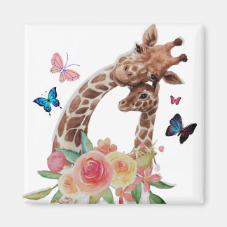 Baby & Mum Giraffe mit Schmetterlingen Magnet