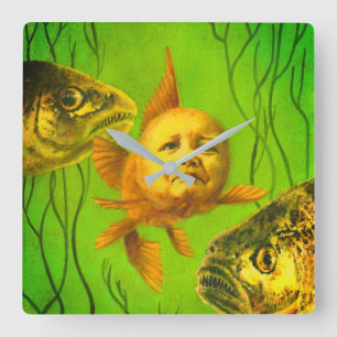 Baby Mutant Goldfish Clock Quadratische Wanduhr