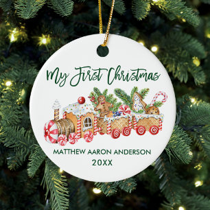 Baby My First Christmas Gingerbrot Train Green Keramik Ornament