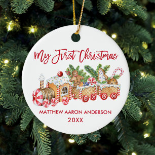 Baby My First Christmas Red Gingerbread Zug Keramik Ornament
