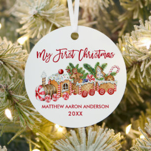 Baby My First Christmas Red Gingerbread Zug Ornament Aus Metall