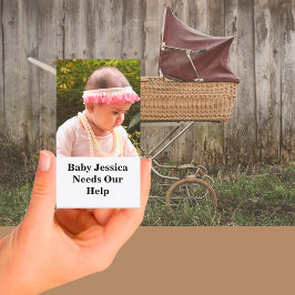 Baby Name benötigt unsere Hilfe QR-Code-Karte spen Visitenkarte