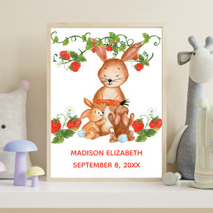 Baby Name Birthday Baby Bunny Strawberry Kinderzim Poster