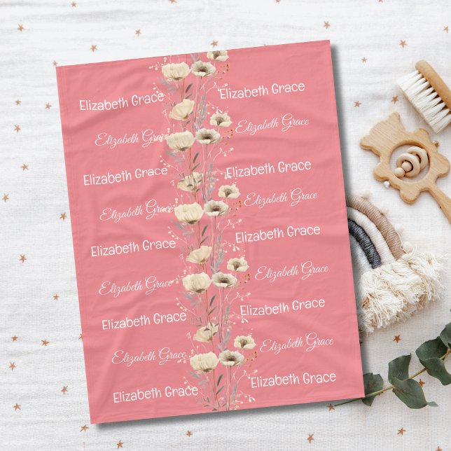Baby Name Blanket Baby Geschenk Pink Baby Blanket Fleecedecke (Personalized Pink White Flowers Baby Name Baby Blanket)