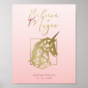 Baby Name Datum   Magisches Einhorn   Rosa Erröten Poster