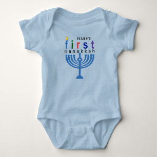 Baby Name First Hanukkah Menorah Festival Lights Strampler