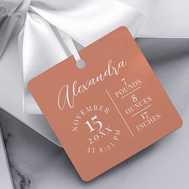 Baby Name & Geburtsstat Foto Pink Keepake Ornament Aus Metall (Baby Name & Birth Stats Photo Burgundy Keepsake Metal Ornament)