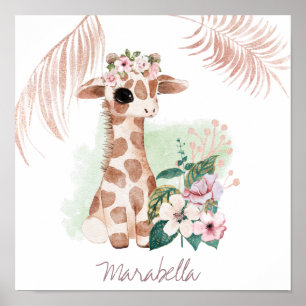 *~* Baby Name Giraffe Rose Gold Mädchen Dschungel  Poster