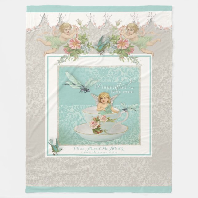 Baby Name Personalisiert Crib Fairy Teacup Dragonf Fleecedecke (Vorderseite)