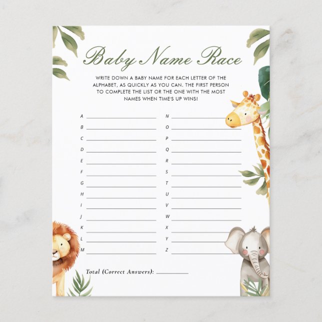 Baby Name Race A Little Wild One Baby Shower Spiel (Vorderseite)