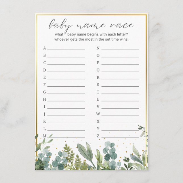 Baby Name Race Baby Animals Baby Showspiel Begleitkarte (Vorderseite)