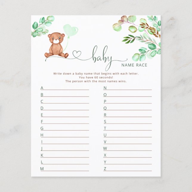 Baby name Race Baby Dusche Spiel (Vorderseite)