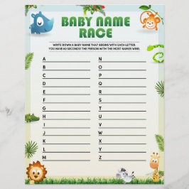 Baby Name Race Baby Shower Game [Tierthema] Briefbogen