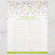 Baby Name Race Confetti Baby Showspiel