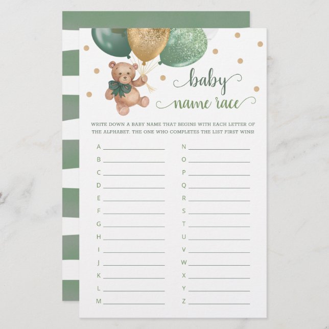 Baby Name Race Game Baby Shooting Teddy Bear (Vorne/Hinten)