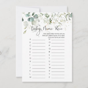 Baby Name Race Game, Eucalyptus Baby Shooting Game Einladung