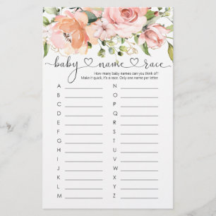 Baby Name Race Game, Floral Rose Baby Showspiel