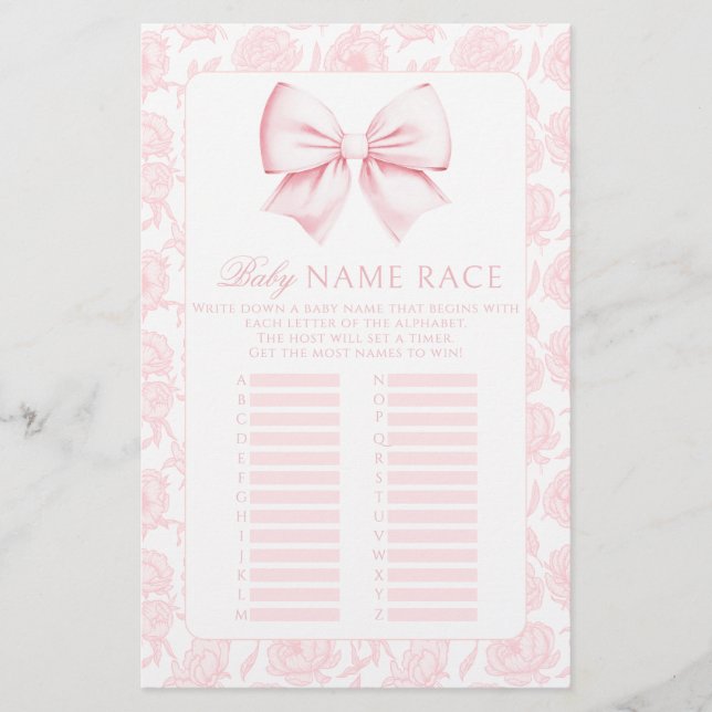 Baby Name Race Pink Bow Baby Girl Showspiele (Vorderseite)