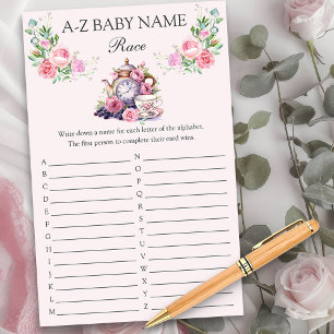 Baby Name Race Shower Game Vintag Tee Pot Floral