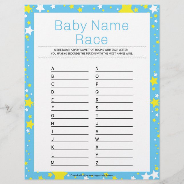 Baby Name Race [Starry Night Blue] Briefbogen (Vorderseite)