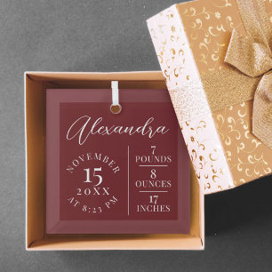 Baby Name Script & Birth Stats Burgundy Keepake Ornament Aus Glas