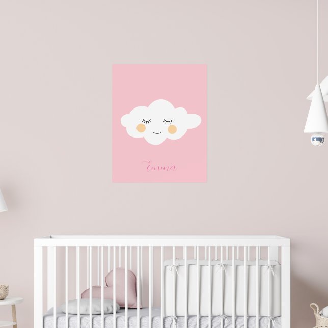 Baby Name Sleepy Kawaii Cloud Pastel Pink Poster (Kinderzimmer 2)