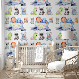 Baby Name Wallpaper Sleeping Baby Animals Pastell Tapete