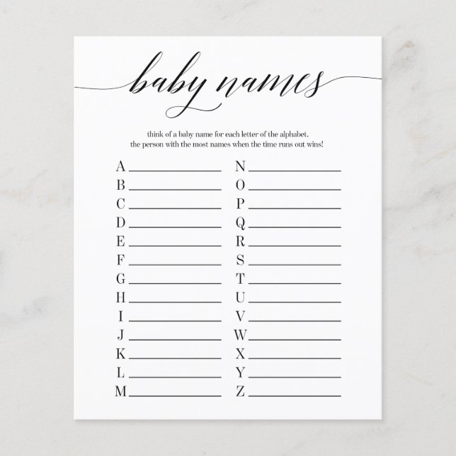 Baby Names Minimalistisch Baby Shower Game (Vorderseite)