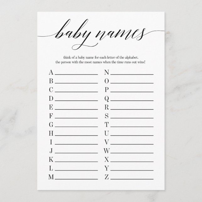 Baby Names Minimalistisch Baby Shower Game Programm (Vorderseite)