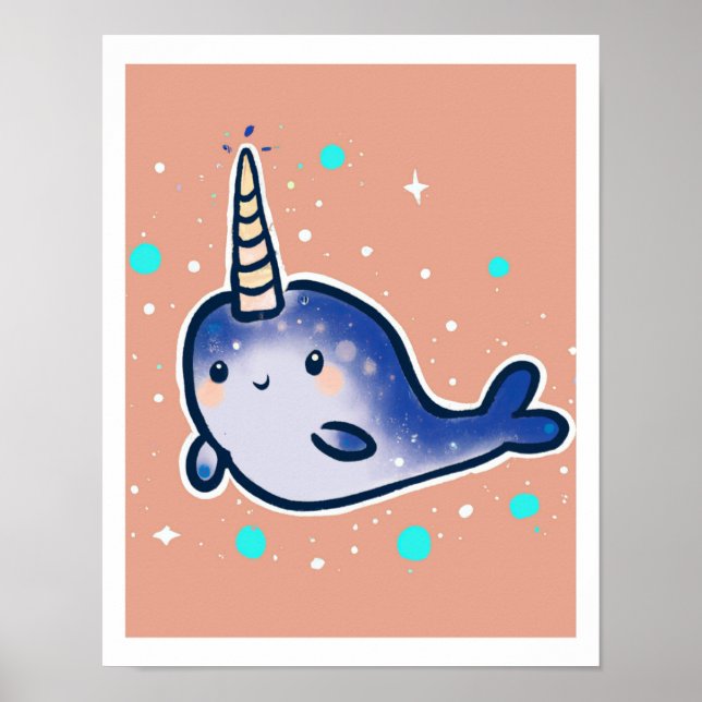 Baby Narwhal Art Print for Kids & Kinderzimmer Poster (Vorne)