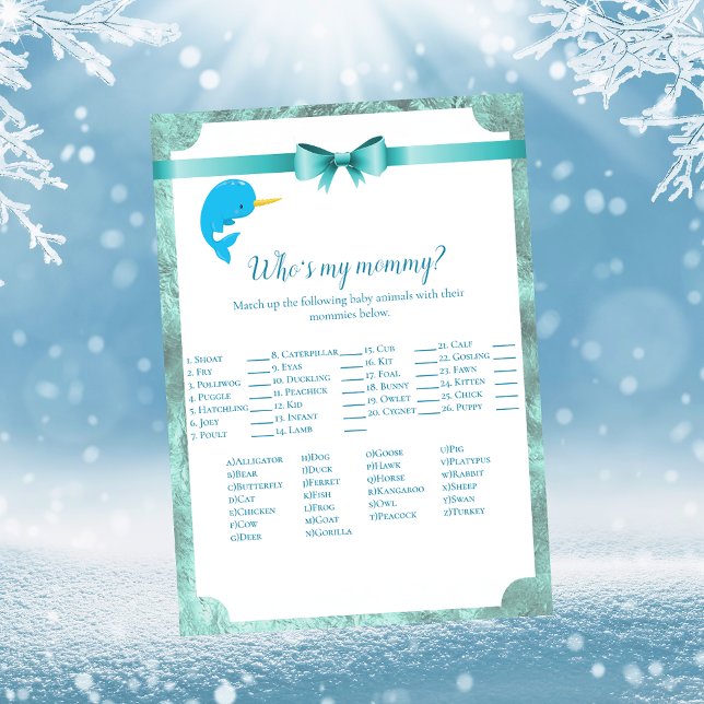 Baby Narwhal Who is My Mommy Baby Shower Game Einladung (Von Creator hochgeladen)
