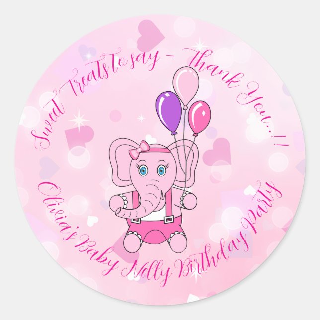 Baby Nelly Birthday Party Runder Aufkleber (Vorderseite)