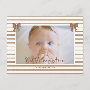 Baby-Neuigkeiten Bows Streifen Neutral Beige Foto Feiertagspostkarte