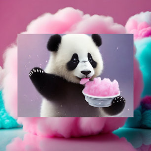 Baby, niedlich Panda isst Zuckerwatte, Postcard Postkarte