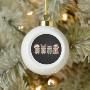 Baby Nilpferd Moo Deng Weihnachten Keramik Kugel-Ornament