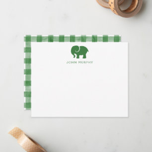 Baby-Notizkarte, grüner Elefant Gingham Flach Mitteilungskarte