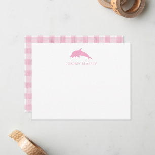 Baby-Notizkarte, Hellrosa-Delfin-Gingham-Flach Mitteilungskarte