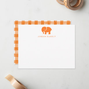 Baby-Notizkarte, Orange Elefant Gingham Flachkarte Mitteilungskarte