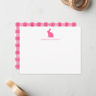 Baby-Notizkarte, rosa Bunny Gingham flach Mitteilungskarte