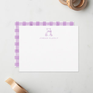 Baby-Notizkarte, violetter Teddybär Gingham flach Mitteilungskarte